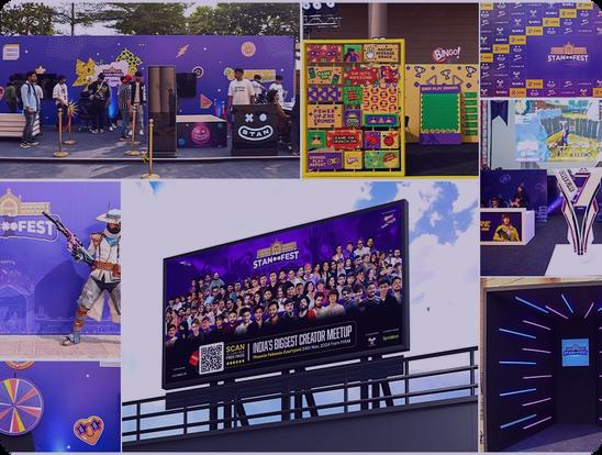 A collage of STANFEST 2024: booths, a billboard and the crowd