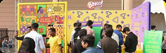 A crowd at the Bingo brand booth
