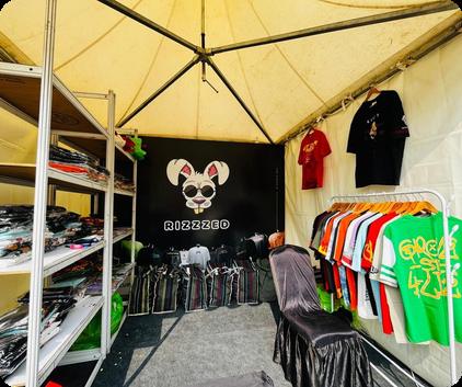 The Rizzed tent stocked with jerseys